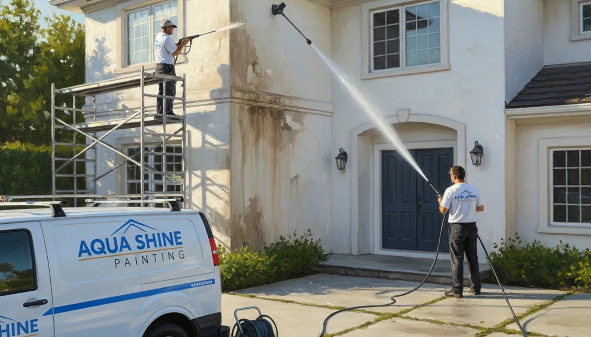 Pressure cleaning service in Des Moines, IA for homes, removing dirt and mildew from exterior surfaces